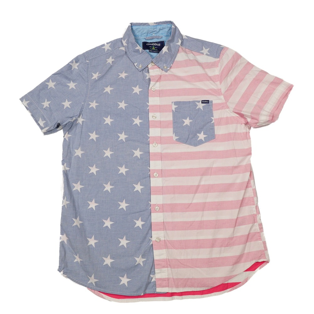 CHUBBIES‎ Men's M American Flag Print Short Sleeve Casual Button Down Shirt USA - Picture 2 of 7